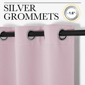 NICETOWN nursery baby-pink curtains triple-weave closeup highlighting light blocking potential.