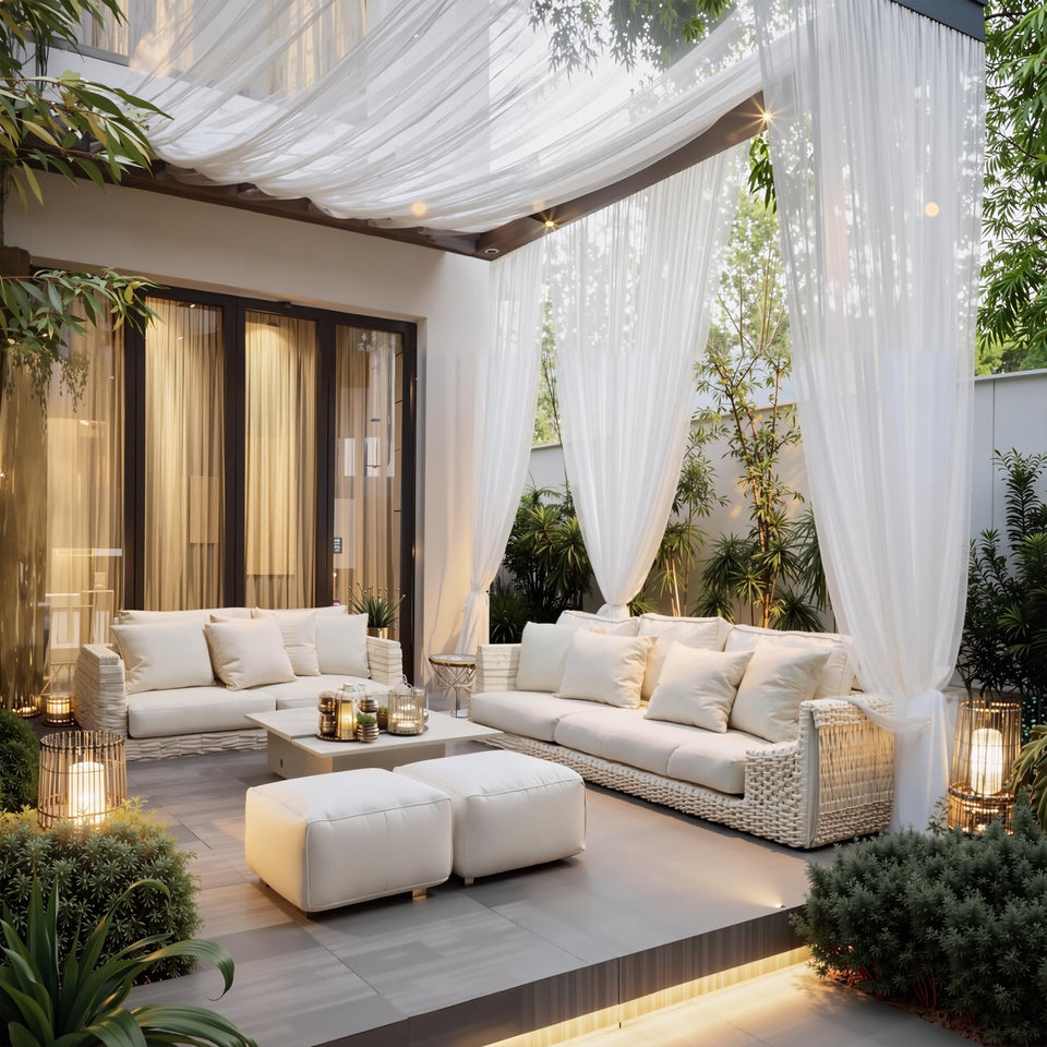 NICETOWN outdoor mosquito netting on patio with waterproof coating for rain protection