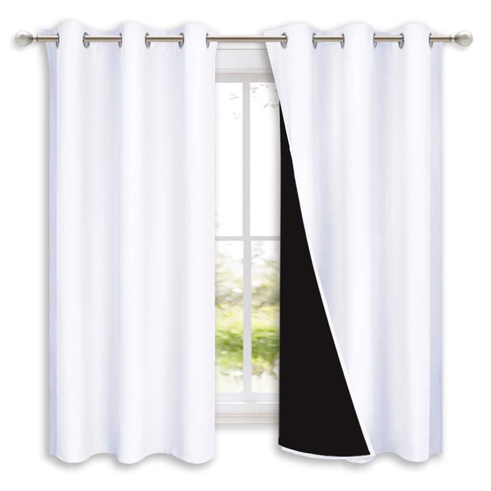 NICETOWN pure white blackout curtain panel front view offering privacy and darkness.