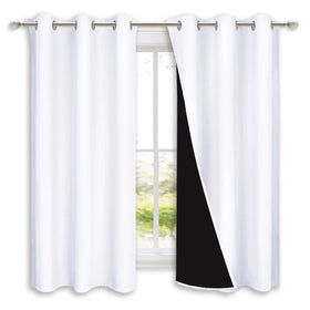 NICETOWN pure white blackout curtain panel front view offering privacy and darkness.