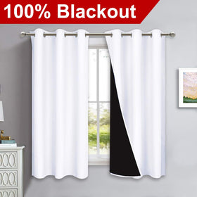 NICETOWN blackout curtain panel side view showing thick lining for insulating heat and cold.