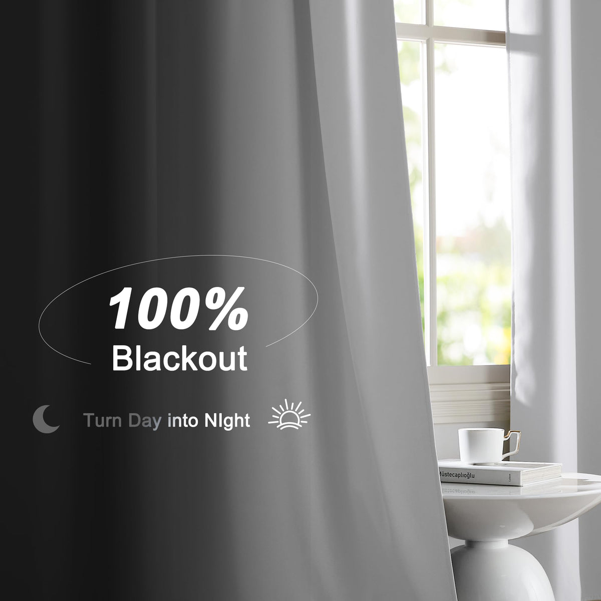 NICETOWN rod-pocket detail highlights easy, secure hang for quick setup