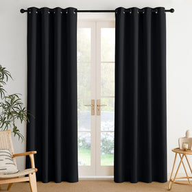 NICETOWN room darkening draperies in black 52x84 block light and provide privacy.