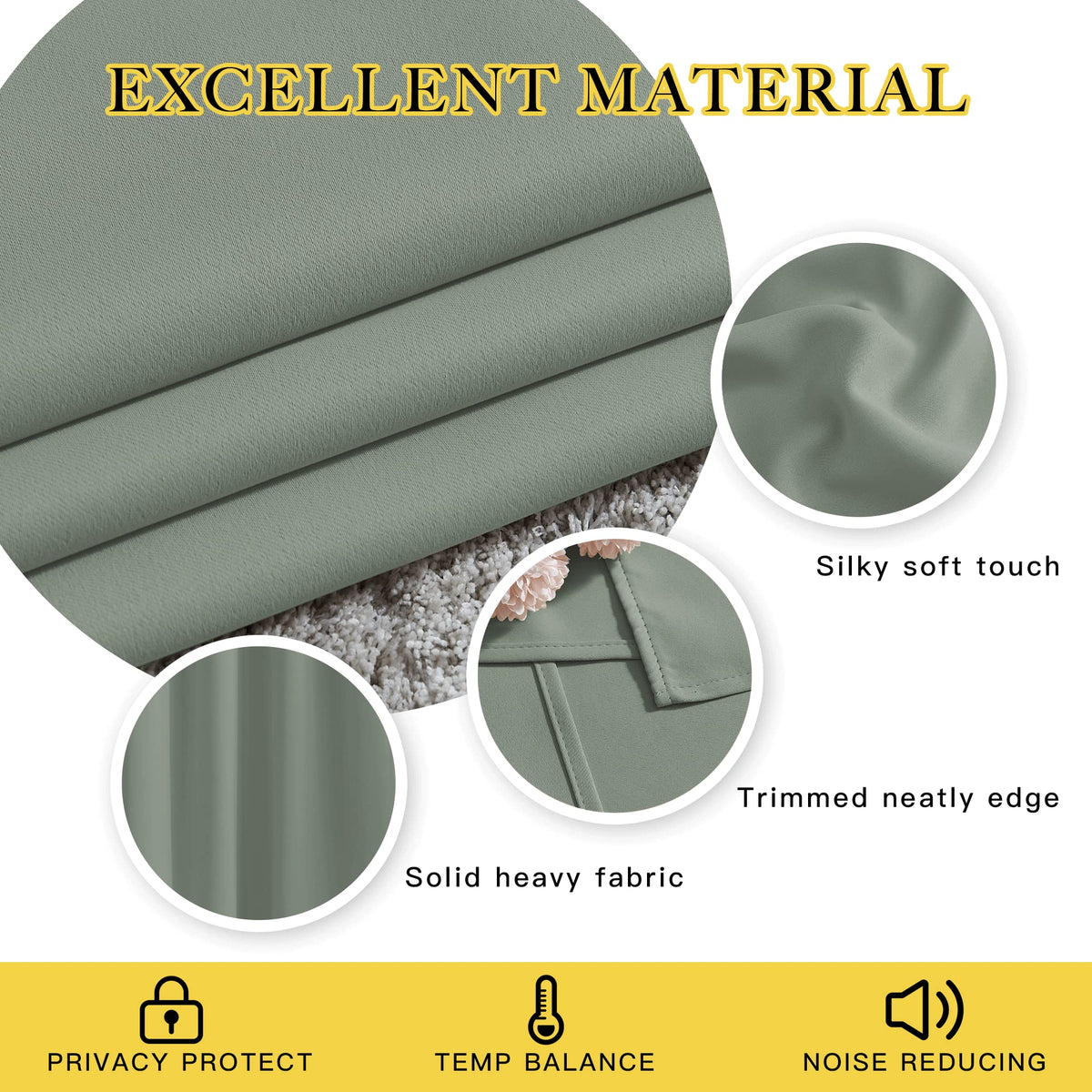 NICETOWN room-darkening sage-green curtains suitable for media rooms and lounges.