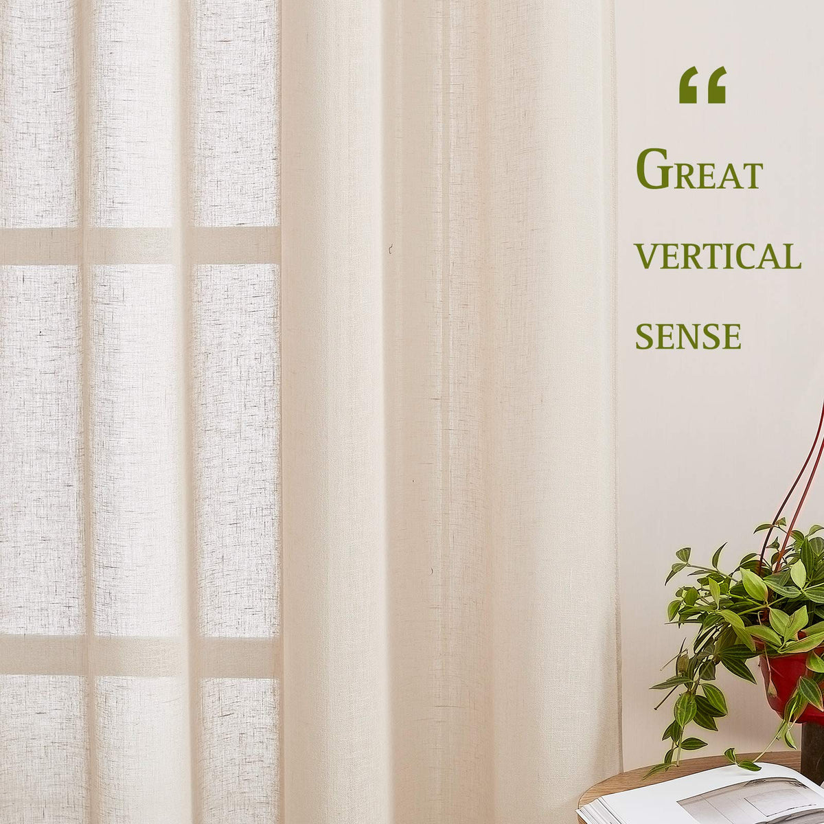 NICETOWN semi-sheer beige curtains light filter closeup illustrates airy ambiance and decor versatility
