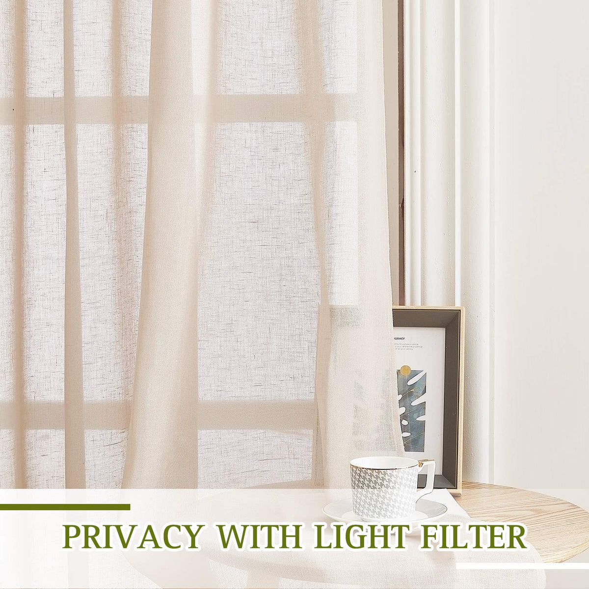 NICETOWN semi-sheer beige curtains living-room window shows soft daylight diffusion and privacy
