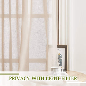 NICETOWN semi-sheer beige curtains living-room window shows soft daylight diffusion and privacy