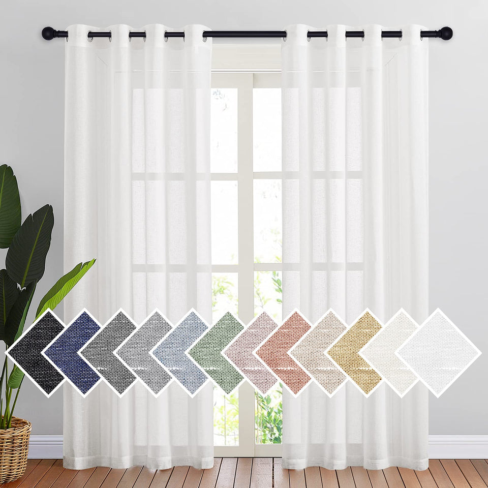 NICETOWN semi-sheer linen curtains in ivory with flax texture for balanced light and privacy