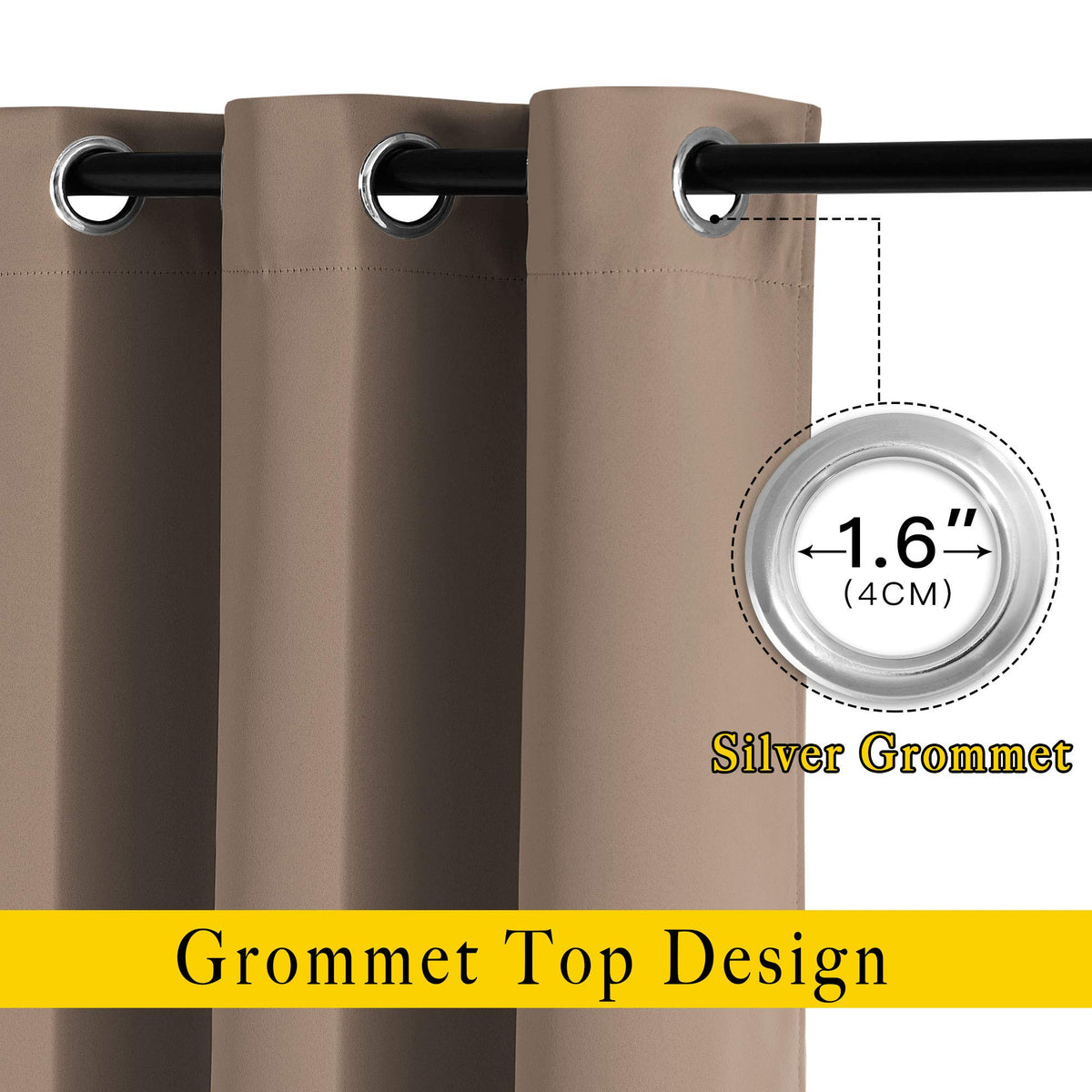 NICETOWN silver grommet detail enhances easy sliding and modern style.
