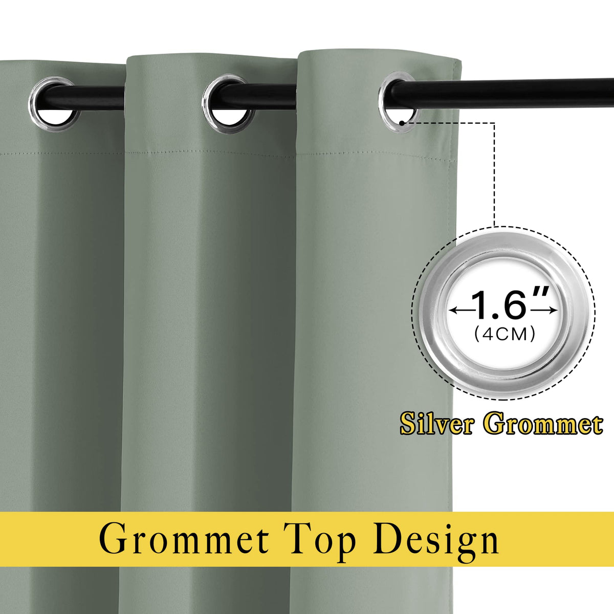 NICETOWN silver grommet top closeup showing easy sliding and modern style.