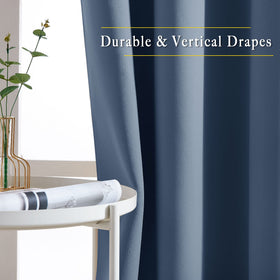 NICETOWN Stone Blue blackout curtains easy-installation grommets for quick setup.