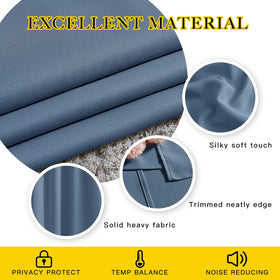 NICETOWN Stone Blue blackout curtains thermal insulation graphic illustrating energy efficiency and cozy warmth.