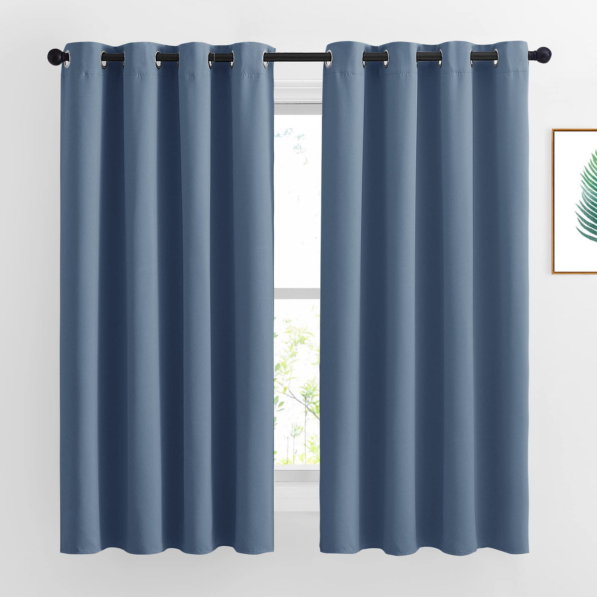 NICETOWN stone blue grommet-top closeup shows durable blackout fabric for privacy
