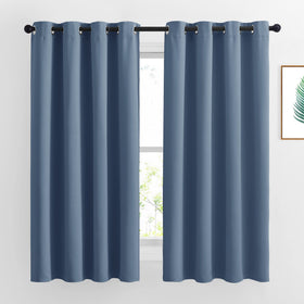NICETOWN stone blue grommet-top closeup shows durable blackout fabric for privacy