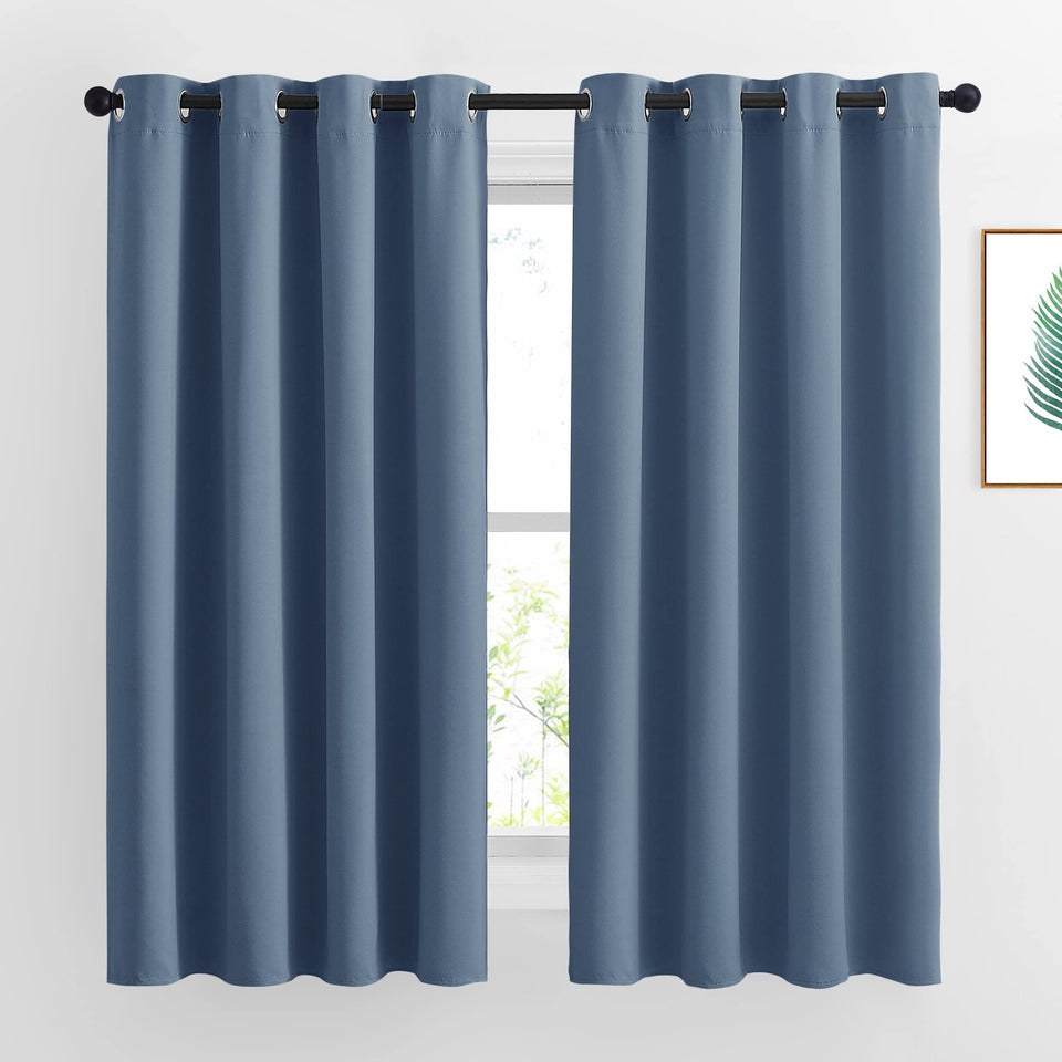 NICETOWN stone blue grommet-top closeup shows durable blackout fabric for privacy