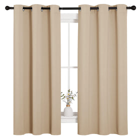 NICETOWN thermal curtains with grommets in Biscotti Beige, two-panel setup for a clean look