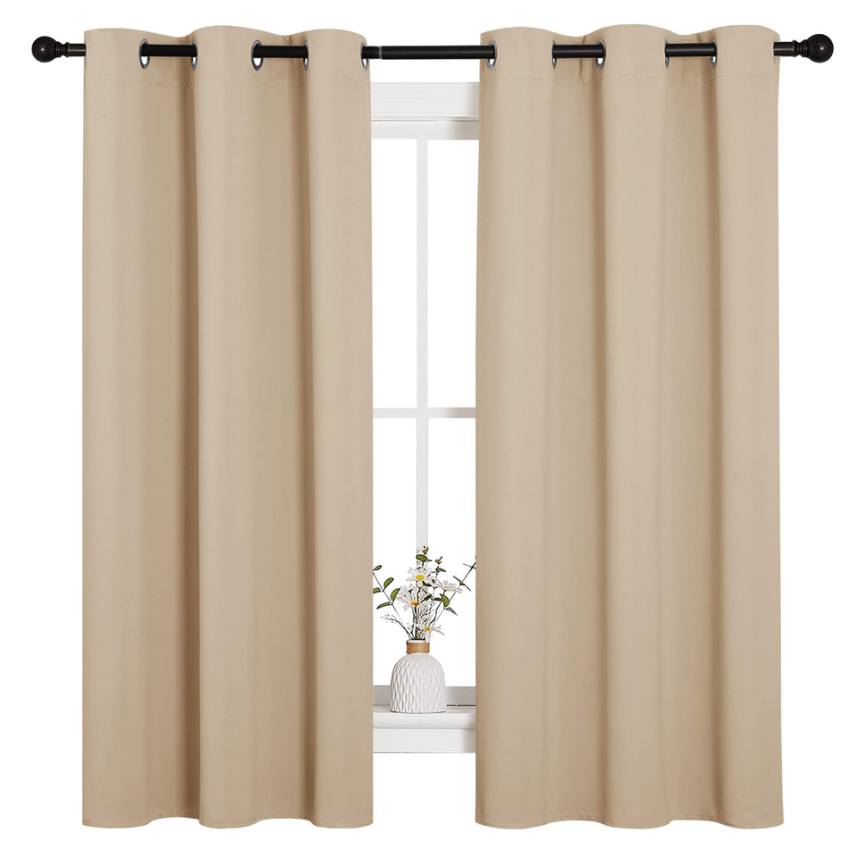 NICETOWN thermal curtains with grommets in Biscotti Beige, two-panel setup for a clean look