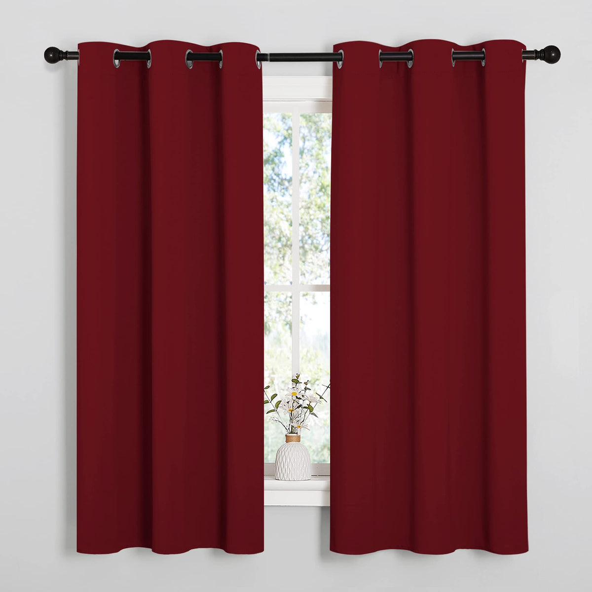 NICETOWN thermal insulated burgundy curtains close-up of fabric texture