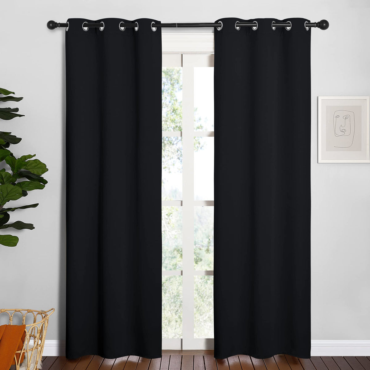 NICETOWN thermal-insulated curtains with silver grommets provide energy efficiency and privacy.