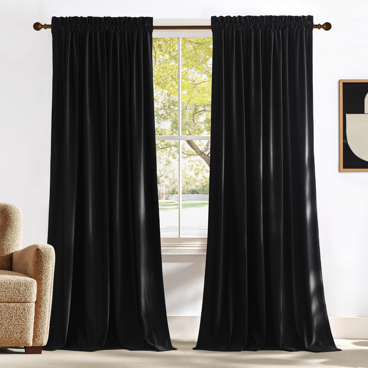 NICETOWN velvet blackout curtains close-up texture for luxurious living room ambiance
