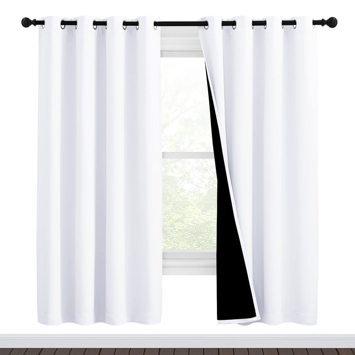 NICETOWN white blackout curtains 72-inch panel open shown in a bright living room for daytime privacy