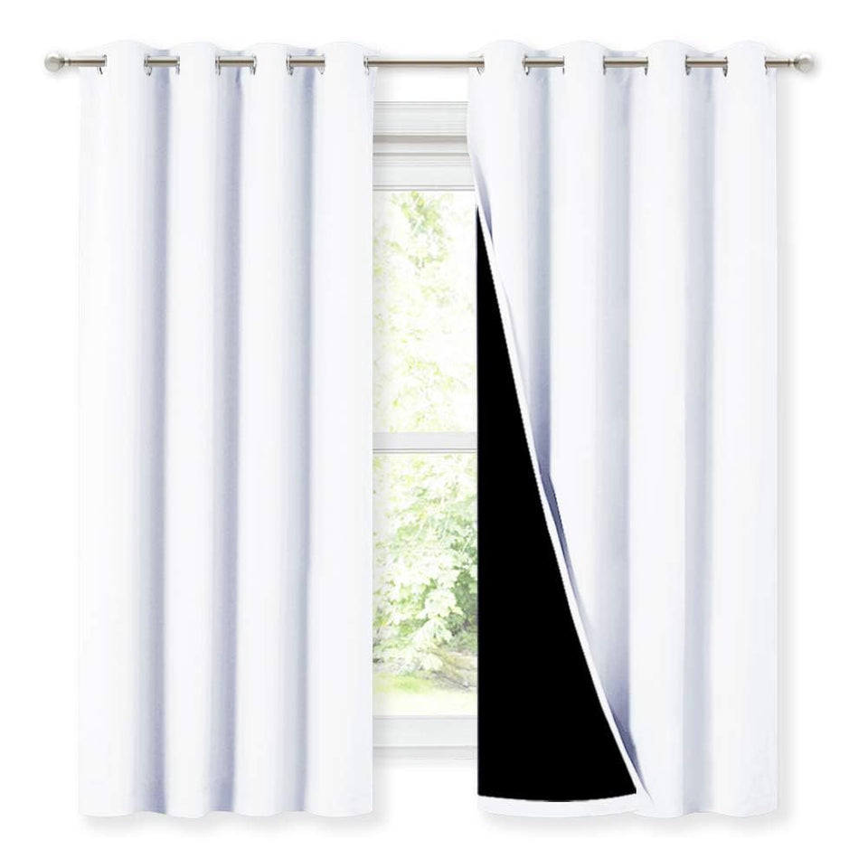 NICETOWN white blackout curtains pair in packaging, ready for quick installation.