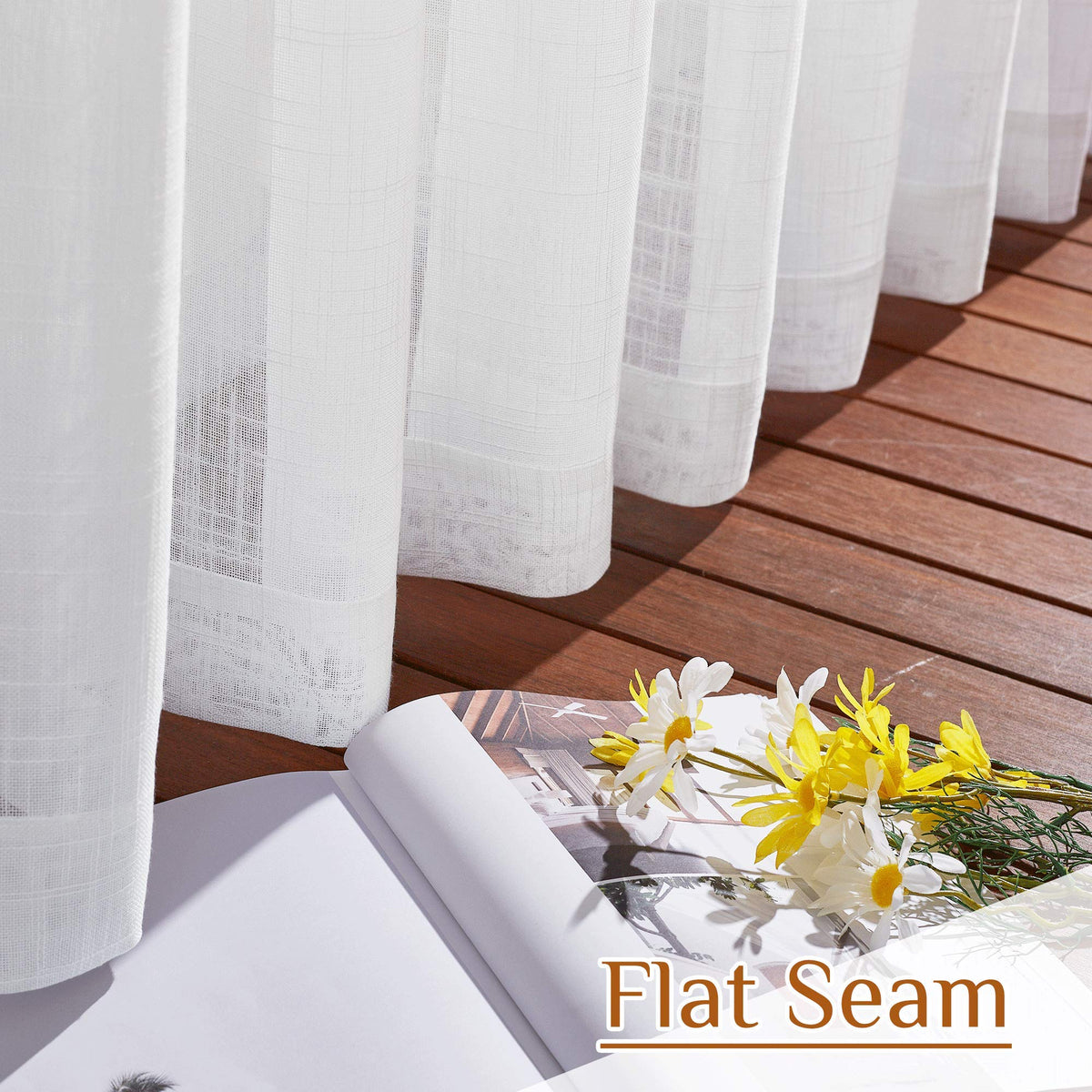 NICETOWN white linen drape with crisp texture adds modern appeal.