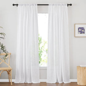 NICETOWN white sheer linen curtains showing back-tab hanging option for versatile decor.