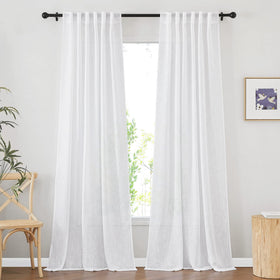 NICETOWN white sheer linen curtains in living room with rod-pocket for soft privacy.