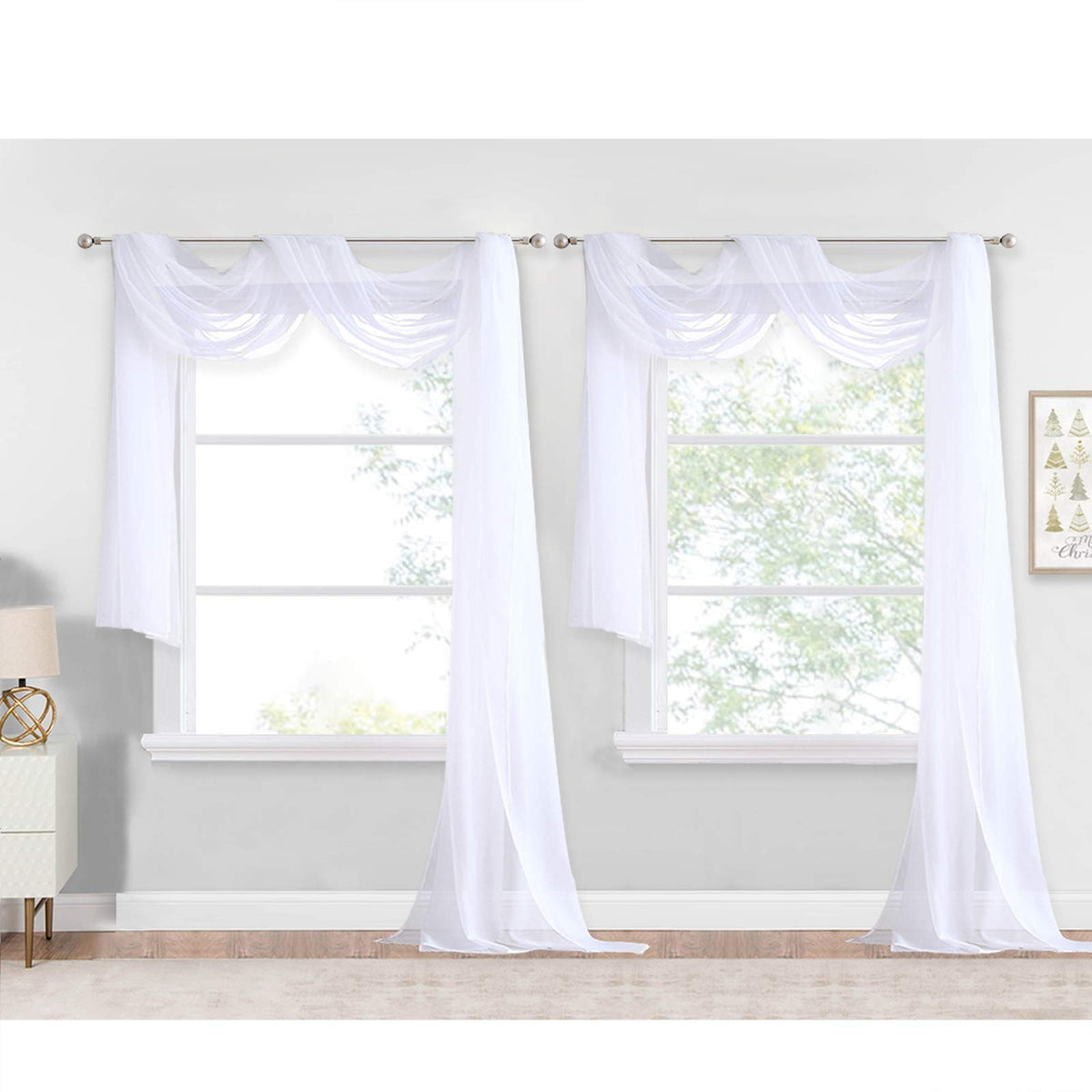 NICETOWN white sheer window scarf on a window diffuses light and adds soft privacy