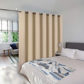NICETOWN wide-coverage curtain view showing generous width for patio doors in Biscotti Beige.