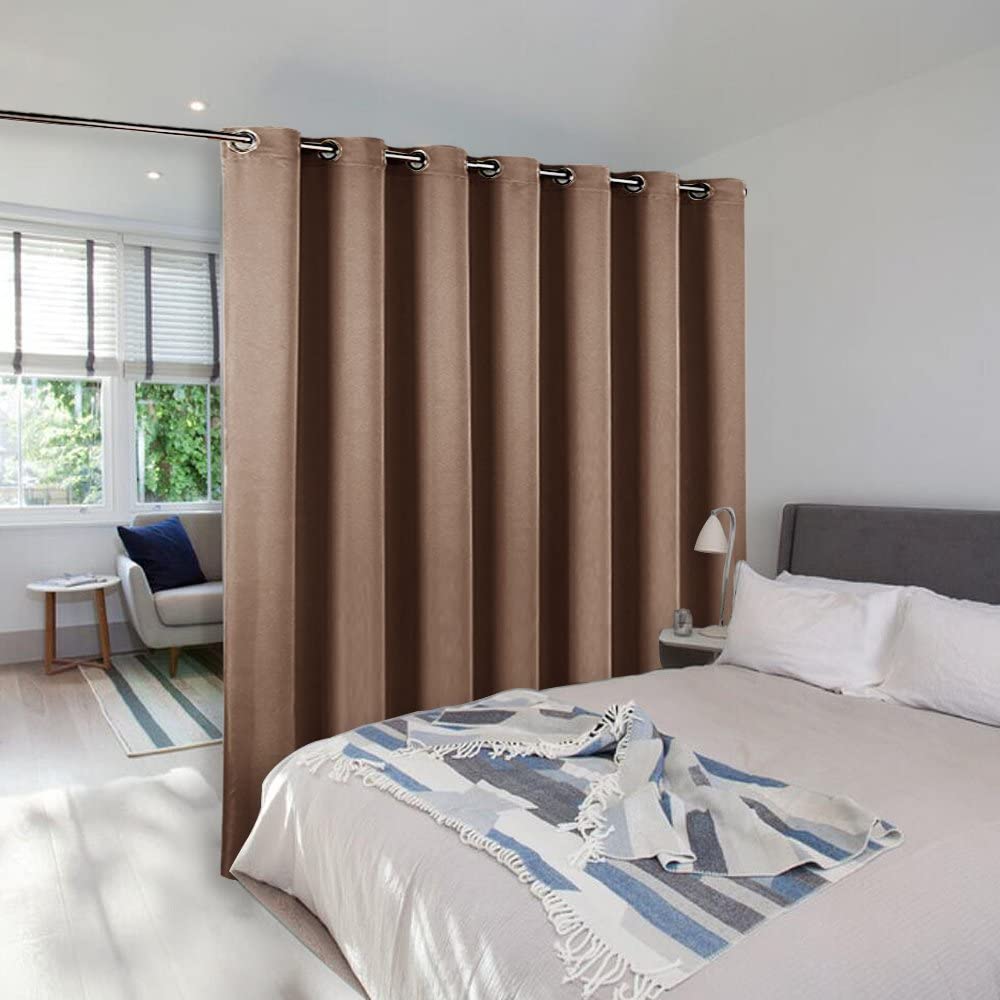 NICETOWN wrinkle-free, ready-to-hang curtains with thread trimming.