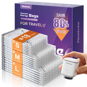 Nicetree 18-pack vacuum bags travel kit product shot for space-saving travel