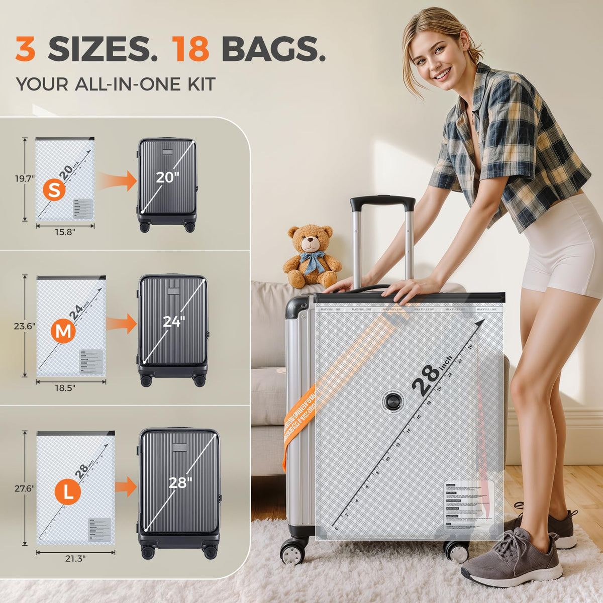 Nicetree 3-size kit layout showing S, M, L bags