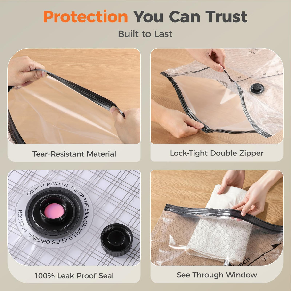 Nicetree airtight seal with double zipper keeps bags securely closed.