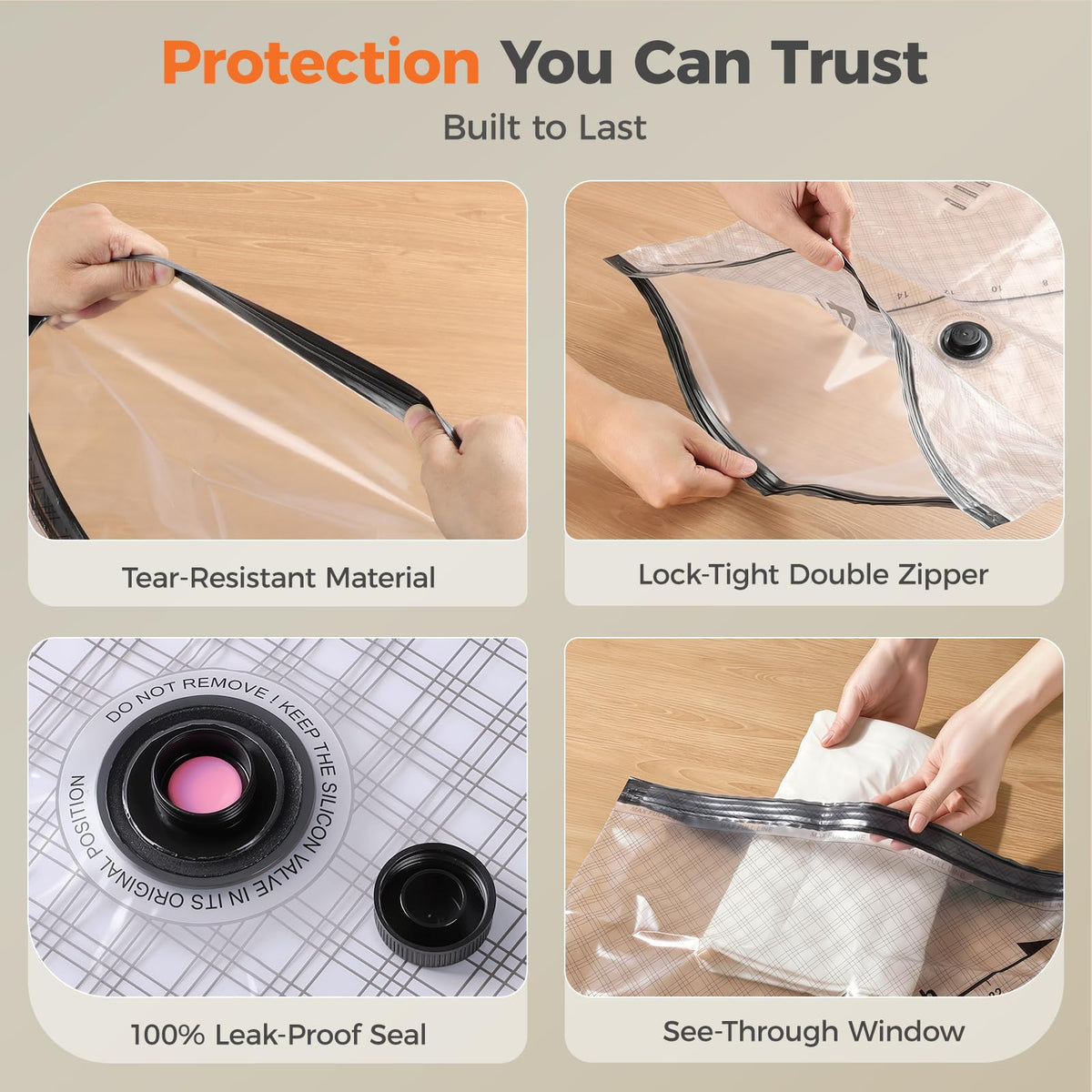 Nicetree double zipper and seal valve ensure secure storage
