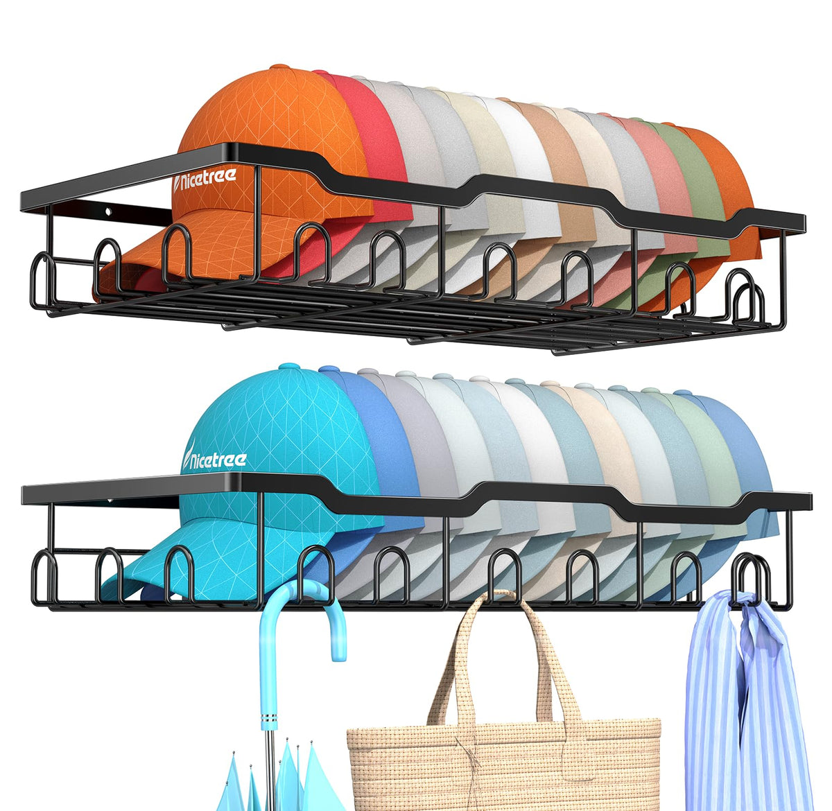 Nicetree hat rack wall-mounted design ready for durable baseball cap storage.