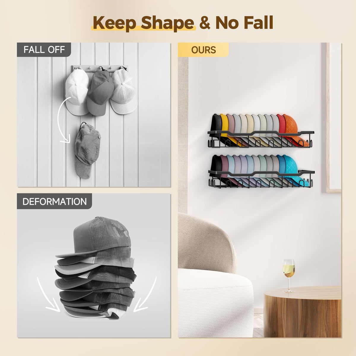 Nicetree two-pack setup saves closet space and organizes caps.