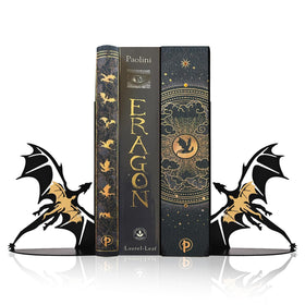 Nichake metal dragon bookends with heavy-duty support on a tidy shelf