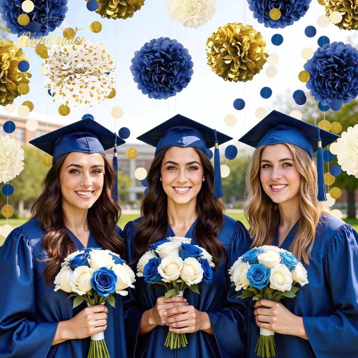 Nicrolandee 12-inch navy blue pom poms add dramatic height to venues.