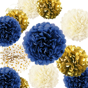 Nicrolandee 8-inch navy blue pom poms brighten entrances and ceremonies.