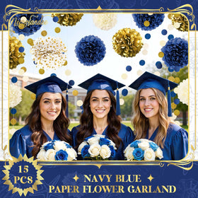 Nicrolandee bachelorette party decor in navy and gold for chic mood setting.