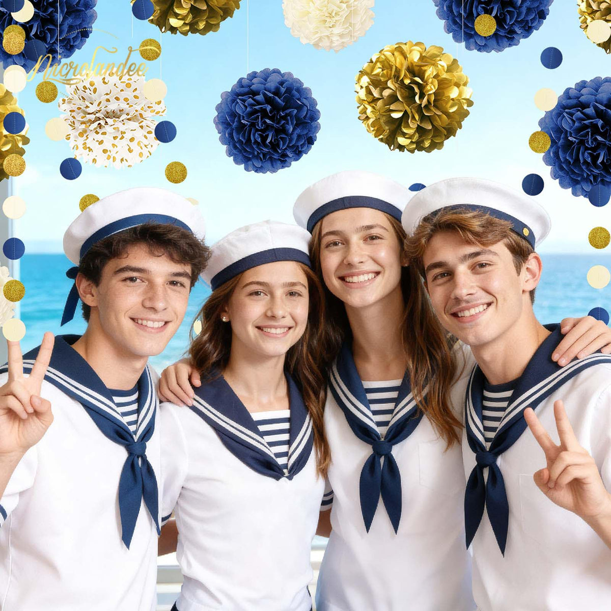 Nicrolandee hanging pom poms decorate ceilings for festive room ambiance.