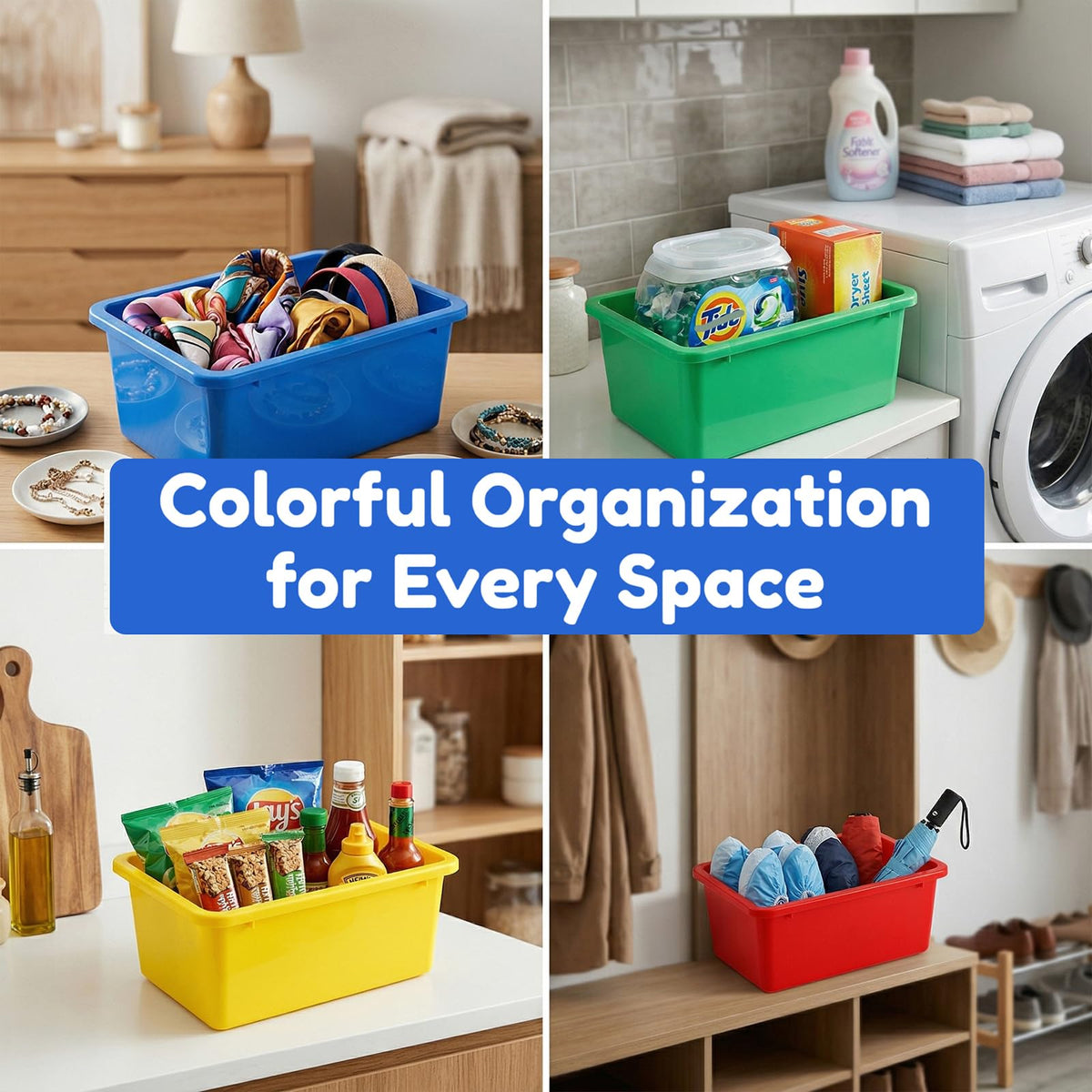 Nicunom cubby bin blue stackable fits on most shelves for quick access.