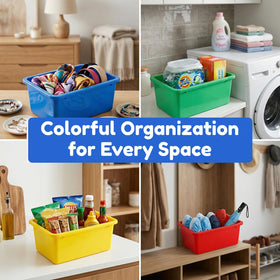 Nicunom cubby bin blue stackable fits on most shelves for quick access.