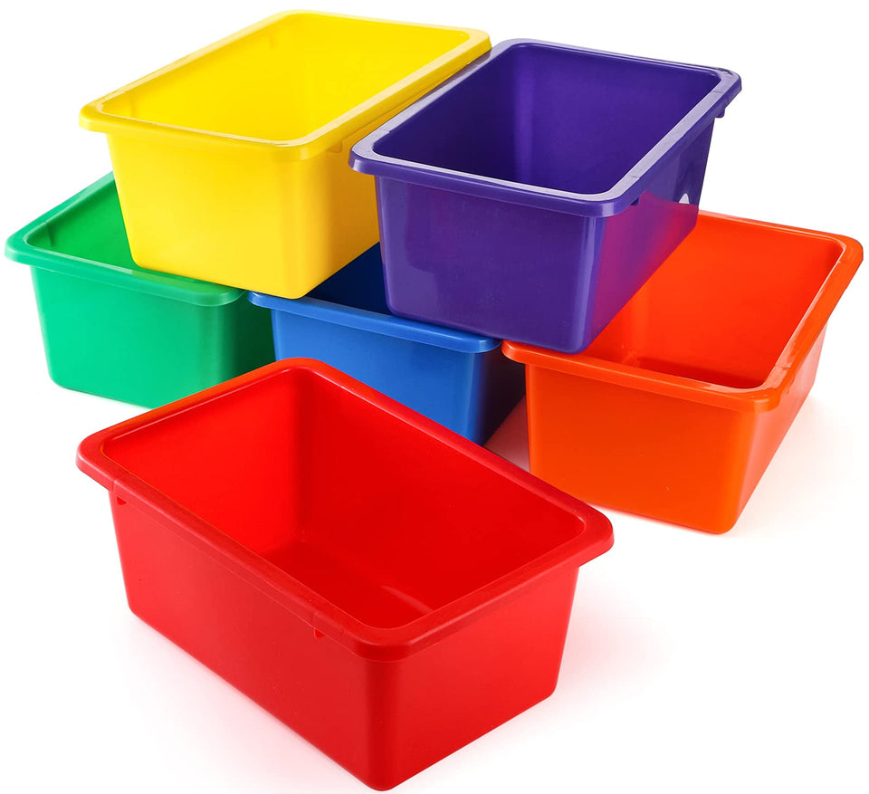 Nicunom cubby bin red stackable on shelf for easy toy organization.