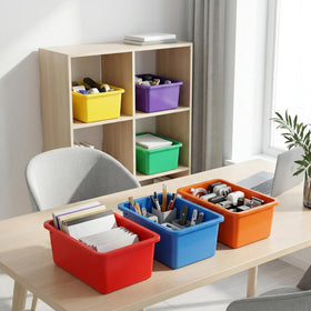 Nicunom cubby bin yellow stackable bright, durable storage for playroom.
