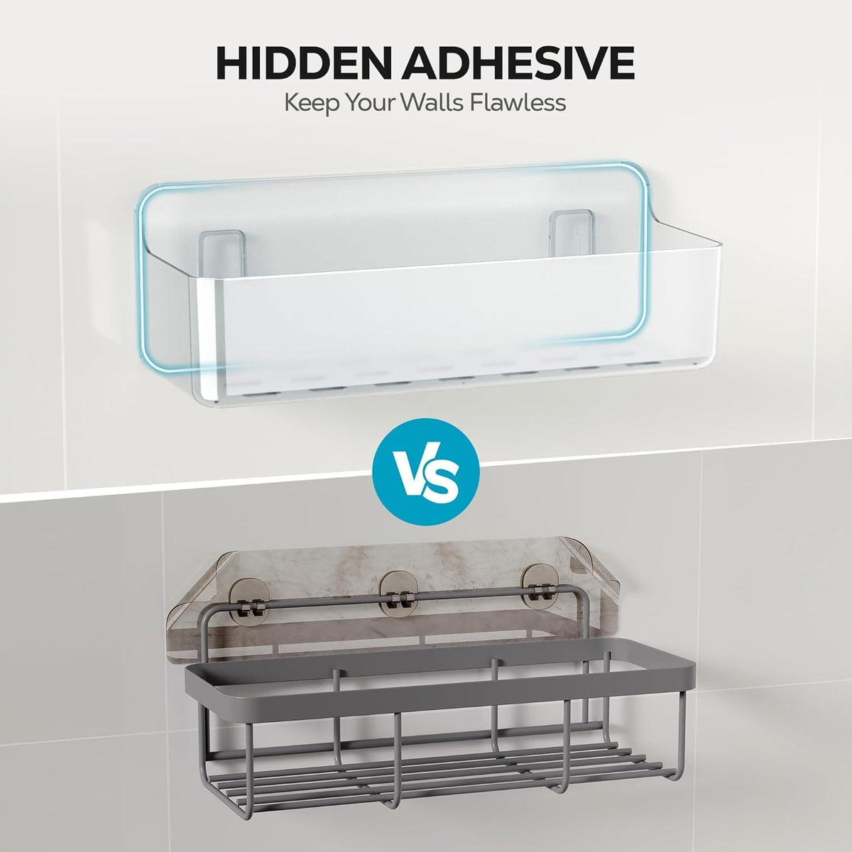 Nieifi adhesive wall shelf – A-Clear 2-piece rust-free moisture-resistant design.