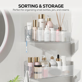 Nieifi adhesive wall shelf – A-Clear 2-piece versatile setup for compact showers.