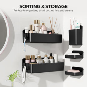 Nieifi adhesive wall shelf mounted without drilling on tiled surface.